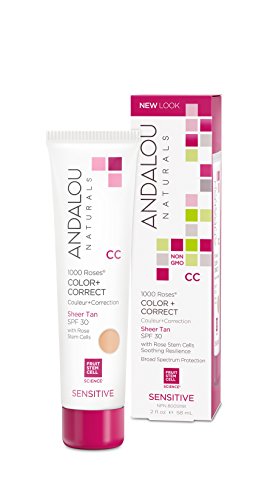 Andalou naturais 1000 rosas cc cor + correto spf 30 onças, bronzeado puro, rosa, 2 fl oz