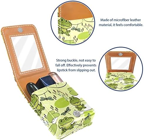Caixa de batom Guerotkr, organizador de batom de Lip Gloss de couro com espelho, Mini Lipstick Surfal, sapo