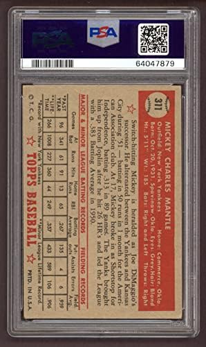 1952 Topps 311 Mickey Mantle New York Yankees PSA PSA 4.00 Yankees