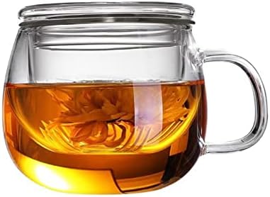Caneca de chá hovol com infusor e tampa - 13,5 onças de vidro de borossilicato resistente ao calor, xícara de chá transparente com