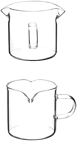 QWORK Double Spouts Espresso Shot Glass Cup sem escala, 2 pacote de copo redondo de vidro transparente com alça, adequado para café com leite