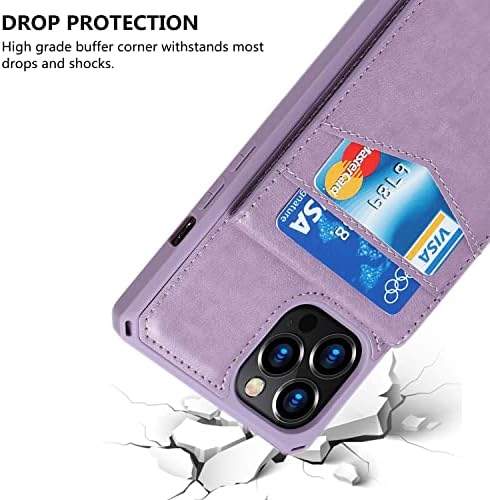 ICOvercase para iPhone 12 Pro Max Wallet Case com suporte de cartão [bloqueio RFID] Premium PU Cathar Card Slots Kickstand Magnet A Purple