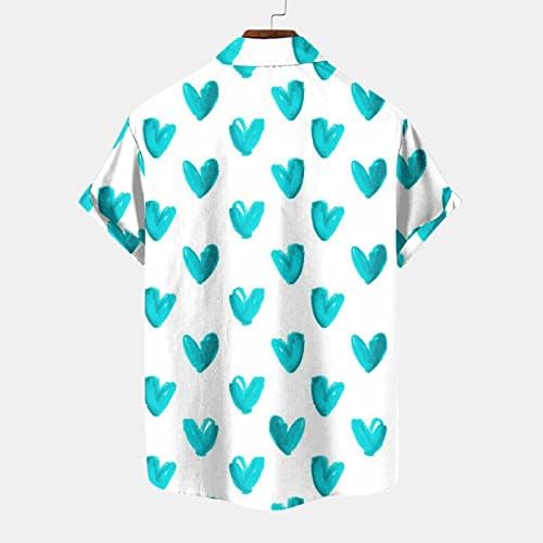 Camisetas para homens do Dia dos Namorados Impressa uma camisa de bolso casual Pocket Pocket Pocket Pocket Bloups Hawaiian Bloups