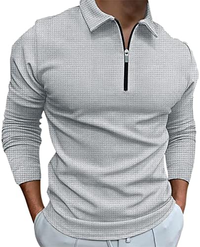 Camisa de pólo de manga longa masculina zíper da primavera slim fit