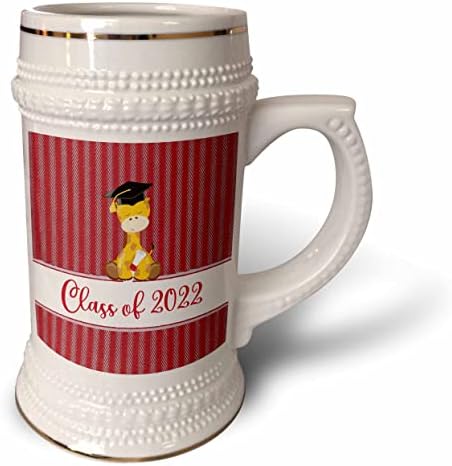 Imagem 3drose da classe de 2022 girafa, tampa de graduação e diploma, vermelho. - 22 onças de caneca