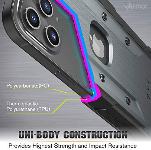VENA VARMOR CARRO RUCDGED COMPATÍVEL com Apple iPhone 12 Pro Max, tampa de clipe de cinto de coldre pesado com Kickstand - Space