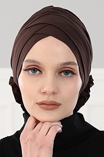Aisha de design instantâneo de turbante para mulheres, 95% de lenço de algodão Hijab Shirred Design, Chemo Cancer Headwear