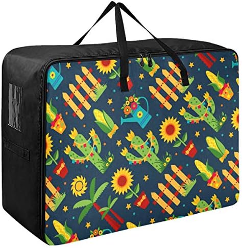 Saco de armazenamento de roupas N/ A Underbed para colcha - Flores de cacto de grande capacidade Belas organizadores Bolsa com zíperes de decoração de armazenamento para roupas de cama