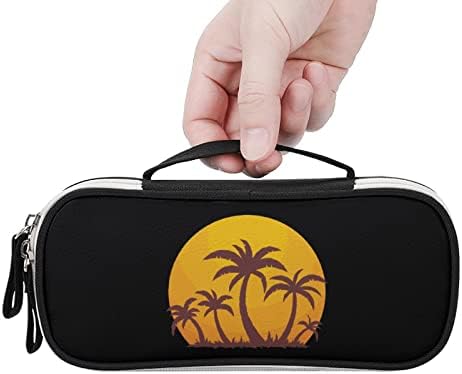 Hawaii Sunset and Palm Trees Trees Pen Case Bolsa de caneta portátil com Zip Travel Makeup Bag Organizadores para o escritório em