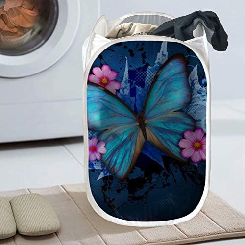 Ndistin Trendy Butterfly Butterfly Pop-up Laundry cesto com bolso lateral de malha durável para lavanderia para cestar