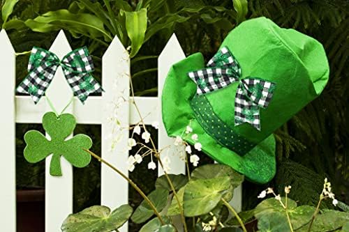 Alibbon 10 PCs Arcos do dia de São Patrício, arcos verdes de verde glitter, arcos de xadrez pretos de búfalo branco, ornamentos