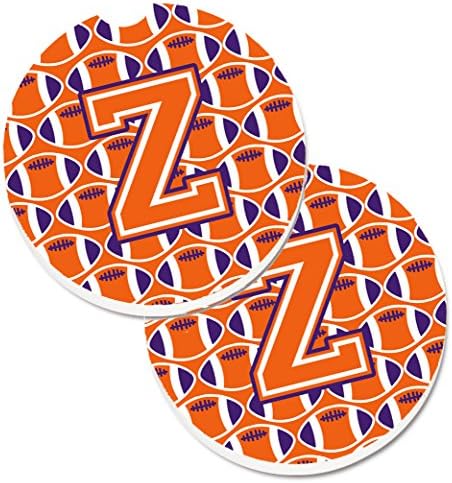 Tesouros de Caroline CJ1072-ZCARC Letra Z Football Orange, White e Regalia Conjunto de montanhas-russas de carro de 2 xícaras, montanhas-russas absorventes de arenito para presentes de porta-copos para homens ou mulheres,