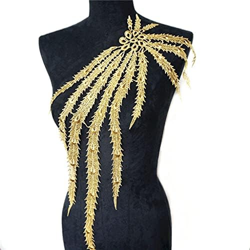 Folhas de borla de tecido dourado uxzdx Apliques Apliques bordados vestido de noiva Colo
