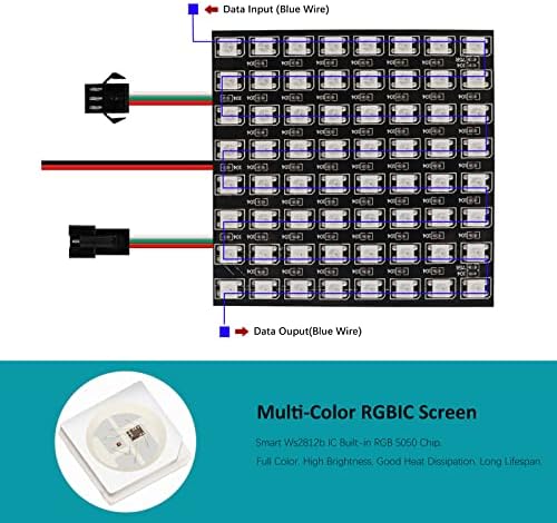 HJHX 2PCS WS2812B 8X8 Painel da matriz LED, 64 pixels painel LED flexível individualmente endereçável, tela programável