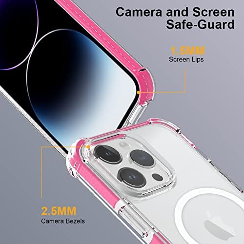 Tharlet Clear Magnetic Caso para iPhone 14 Pro Max Compatível com Magsafe, Mil Grad Protection Choffrof Poilt Duty Tampa Shell para iPhone 14 Pro Max Case 2022 -Pink