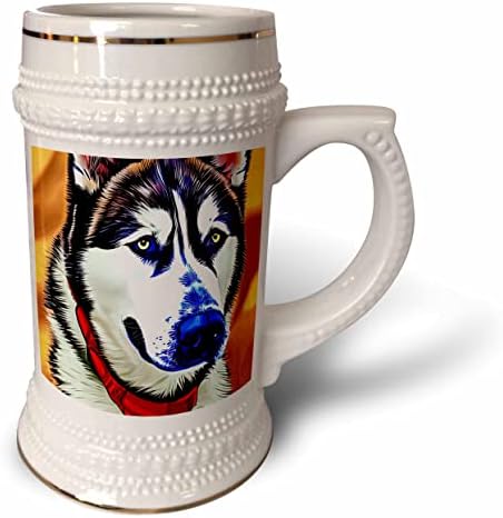 3drose admirável siberiano husky cão retrato na arte digital amarela. - 22 onças de caneca