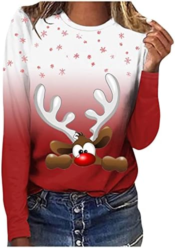 Mulheres Shusuen Moda Logo Swearwear Impressão de Natal Falto/Inverno Round Pescoço Tops Casual Selto de pulôver confortável