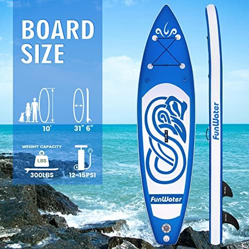 Funwater Sup inflável Stand Up Paddle Board 10'x31''x6 '' Ultra-Light Inflatable Paddleboard com acessórios de ISUP, barbatanas,