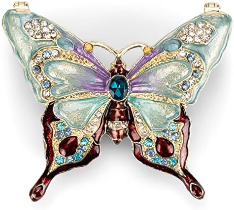 Cottage Garden Garden Painteado à mão Mini mini -jóias de jóias ornamentais Organizador de brechas de jóias Organizador vintage Caixa de lembrança colecionável com cristais de areia, borboleta azul