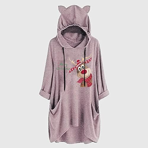 Hoodies de Natal Narhbrg para mulheres pulôver 3/4 manga de rena