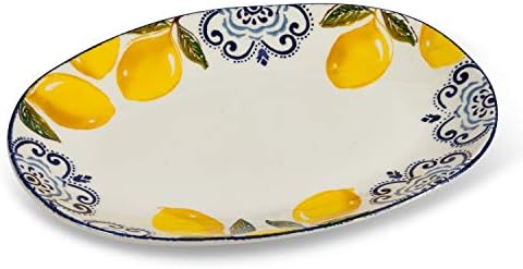 Coleção Abbott Home 67-Sorrento-037 Impressão de limão grande prato oval, branco/amarelo