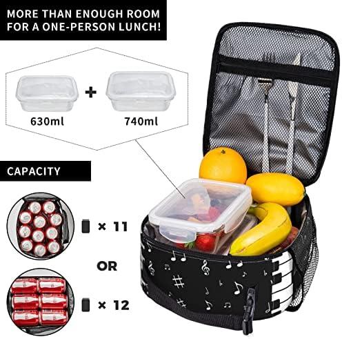 BROUAASY Lunchags Music Note Lunch Box para homens Mulheres Isoladas Almoço portátil Reutil Tote adultos Small lanchet
