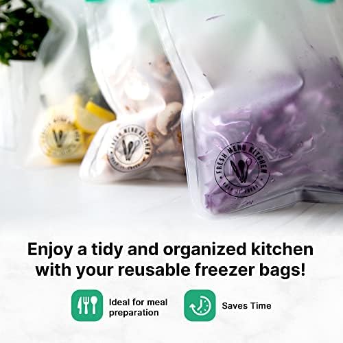 Sacos de lanches reutilizáveis ​​de cozinha fresca, sacos de armazenamento de alimentos espessos, lanche e sanduíche com vedação de zíper aérea, transparente, 26 x 20cm, 150g, capacidade de 1.500 ml, 5-pacote