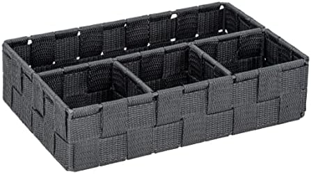 Wenko Adria Small Storage Basket com 4 compartimentos, 26 x 6,5 x 17 cm, cinza escuro