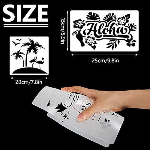 16 Peças Flores Estêncil Modelo de pintura de verão Hawaii Tropical reutilizável estêncil estêncil estêncil estêncil Limão de abacaxi Flamingo Folhas Modelo para Diy Art Crafts Scrapbooking