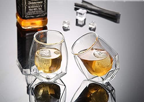 Glass de uísque Conjunto de 2, copo de barra de parede dupla sem chumbo, sem chumbo, com caixa elegante para beber bourbon de coquetel