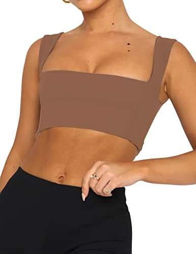 Meladyan Women Square Neck Sports Bra Crop Tank Top Top sem mangas Treino Fitness Yoga Jogger Crop Torps