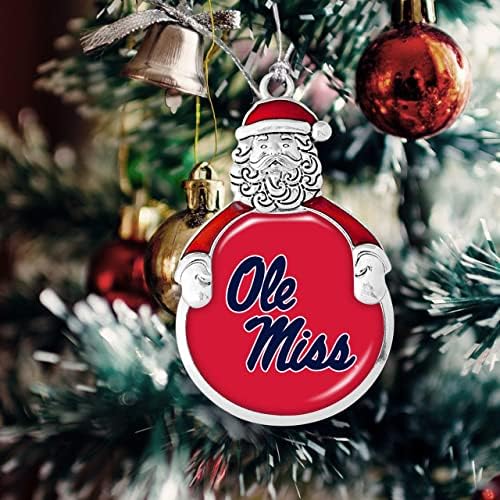 Das empresas do coração OLE Miss Santa com o logotipo da equipe Silver Metal Christmas Ornamento de Presente Decoração do Mississippi