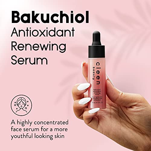 Cleen Beauty Bakuchiol Antioxidant Renowing Serum | Bakuchiol Serum com peptídeo elevador de safira | Soro antioxidante para