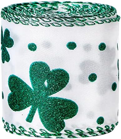 St Patricks Day Shamrock Ribbon Clover Satin Wired Edge Ribbon