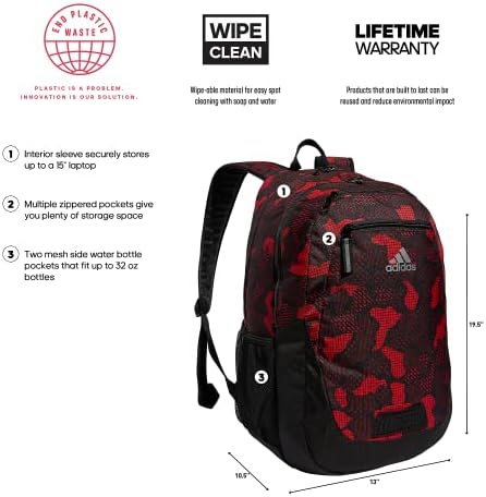 Backpack da Fundação Adidas 6, Nomad Digi Camo Vivid Red-Black/Black/Silver Metallic, Tamanho único