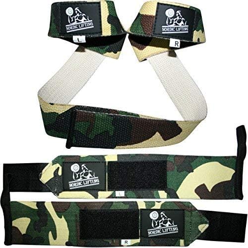 Pacote de tiras de pulso e tiras de elevação - pacote verde camuflado com mangas de compressão de joelho XLARGE