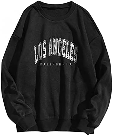 Aniwood Mulheres de Los Angeles de Los Angeles Print Print Graphic Fleece Sweatshirt Crewneck Sleeve Long Slove Top 62