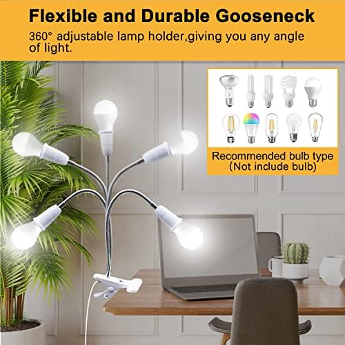 Cramp Light Docket, encaixe da lâmpada da mesa, lâmpada de mesa de clipe, adaptador de luz de mesa com ganso flexível, prenda o soquete de luz com interruptor liga/desliga, stand da lâmpada de grampo e26/e27