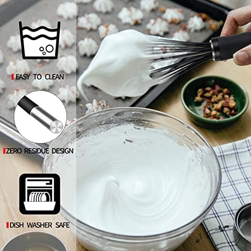 Batedor de silicone teevea, silicone de cozinha os batem para cozinhar sem arranhões, fios de metal com ferramenta de metal de aço inoxidável de aço de aço de ovo pão de silicone wisk, pequeno mini batedor resistente ao calor 11 polegadas, preto