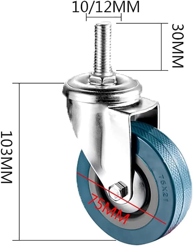 Morices Cutters Wheels Glios Glips de 75 mm, 200 kg de serviço pesado, com freios, M10/M12 Thread Furniture Caster Casters pesados