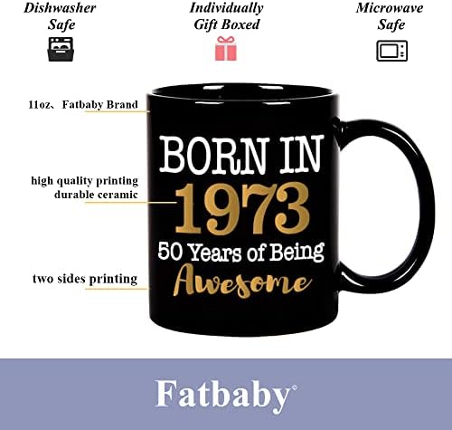 Fatbaby 50º aniversário para homens, 1973 Bday Gift Idea para mãe pai marido esposa colegada de trabalho, caneca de café de 50