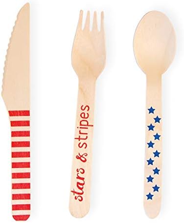 Boston International Eat Drink Host Host Birch utensil Conjunto, 24 peças, All American