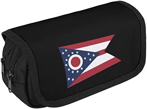 Vintage Ohio State America Flag Case de lápis Double zip caneta saco de caneta de grande capacidade Paptions saco para