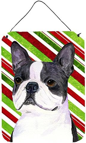 Tesouros de Caroline SS4585DS1216 Boston Terrier Candy Cane Holiday Christmas Wall ou Placting Prints, 12x16, multicolor