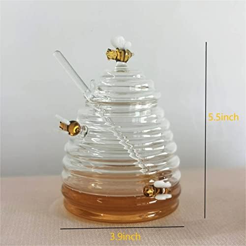 jarra de mel zhqinger com molho de garganta e tampa com jarra de vidro com abelha fofa grande recipiente de xarope de mel para cozinha de café