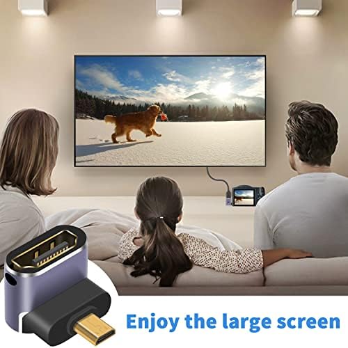 Duttek 8k 90 graus Micro HDMI para adaptador HDMI, fêmea HDMI do ângulo Down ângulo para micro adaptador masculino HDMI,