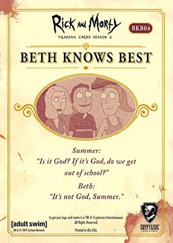 2019 Cryptozóico Rick e Morty Temporada 2 Beth Sabe melhor BKB04 Não é um cartão colecionável de Deus do programa de TV de hit