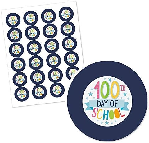 Big Dot of Happiness Happy 100º dia de escola - 100 dias de adesivos de círculo de festas - 24 contagem