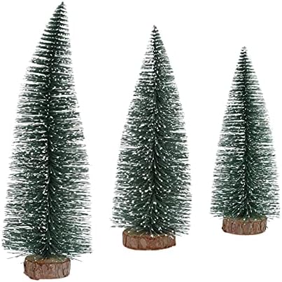 PretyZoom 3pcs Mini árvores de Natal 20 25 30cm Miniature Pines Trees Desktop Sisal Snow Frost árvores com base de madeira Base Artificial