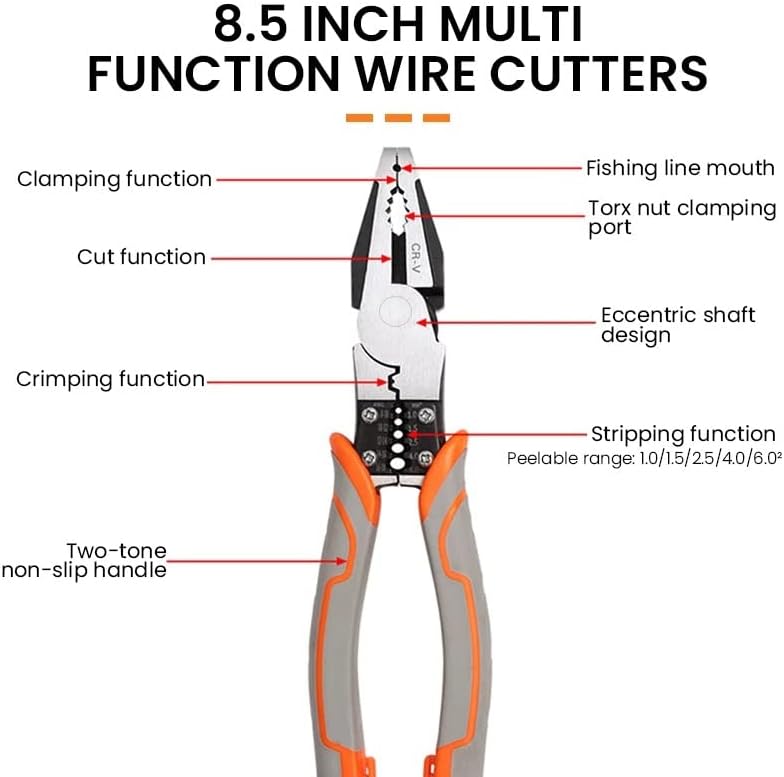 N/A 7,5/8/8,5 polegadas alicate eletricista Retirping Cutters multifuncionais cortadores de fio diagonal Reparar